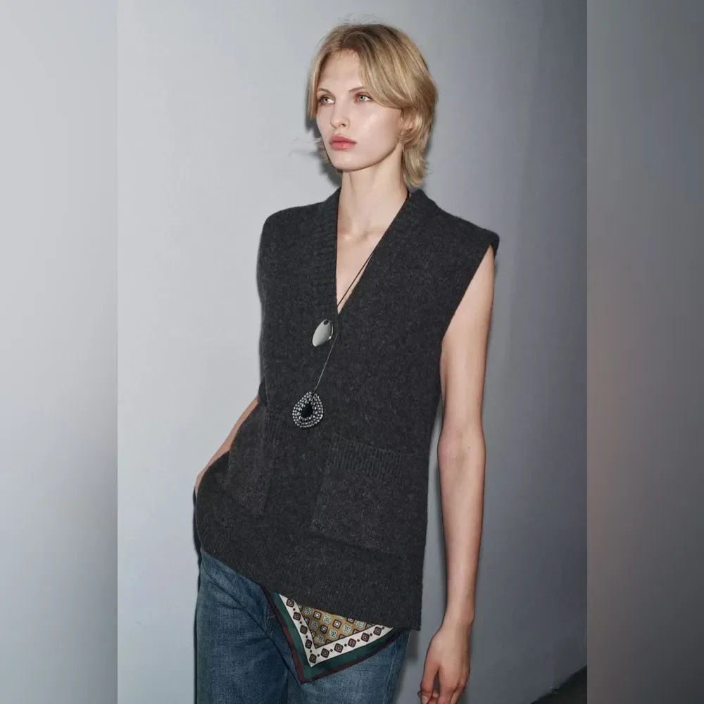 ZARA LONG WOOL BLEND VEST - Picture 3 of 6